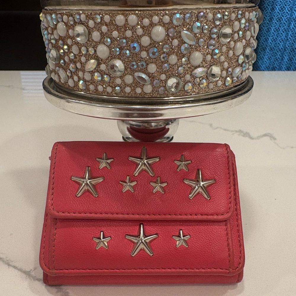 JIMMY CHOO! ⭐️ Star-Studded Red Leather Wallet